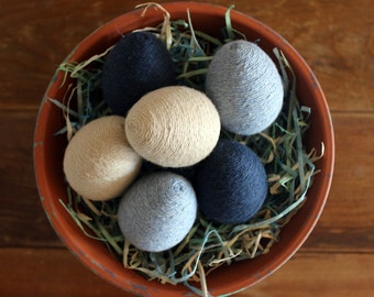 Easter Eggs | Yarn Eggs | Navy, Light Blue and Tan Reusable Easter Eggs