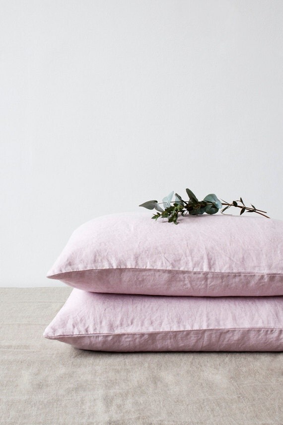 Set of 2 Pink Lavender Stone Washed Linen Pillow Cases