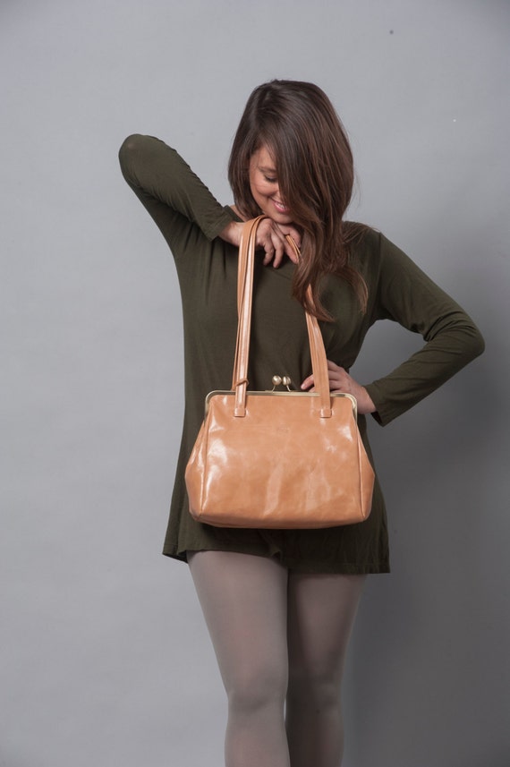 Camel Brown Leather Evening Clutch / Women Bag / Sand by EfikaBags