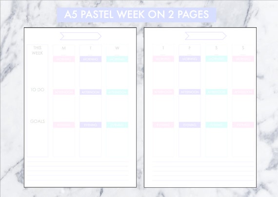 A5 Pastel Schedule Vertical Week on 2 Pages by HollyandFredDesigns