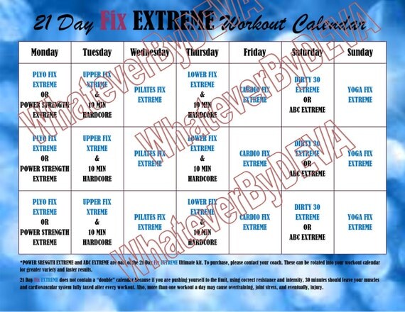 21 Day Fix Extreme Workout Calendar By WhateverByDEVA On Etsy