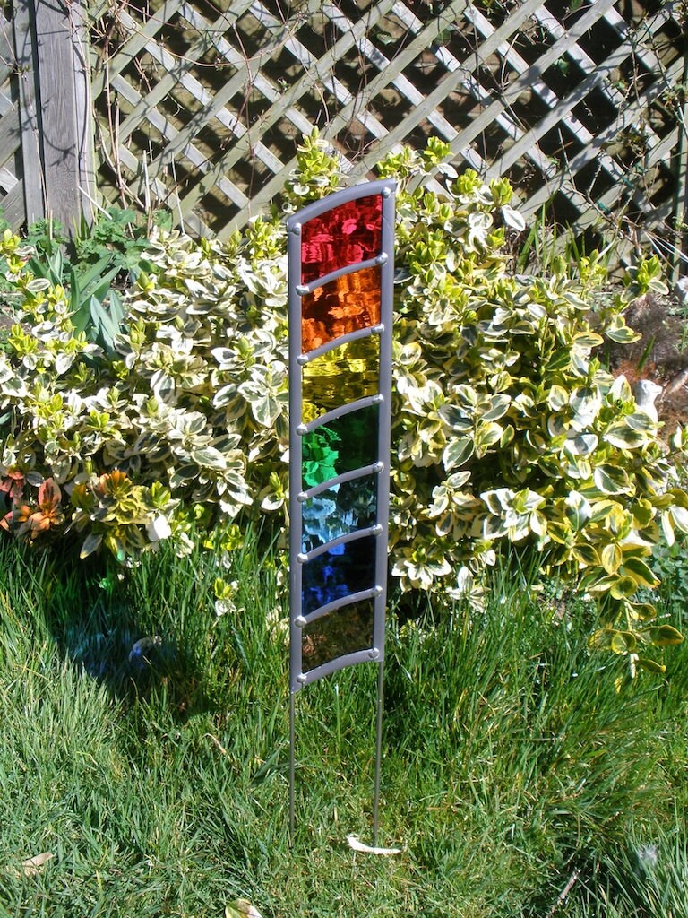 Stained Glass Garden Art panel with legs by StainedGlassGArt