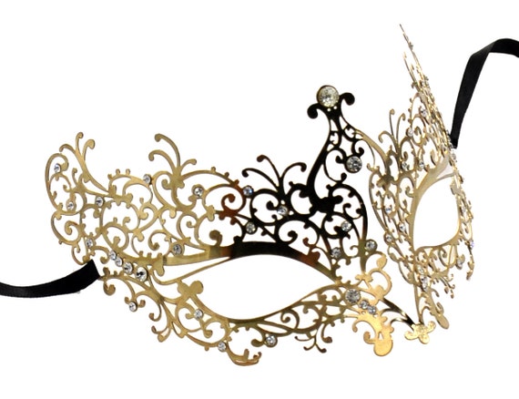 Crescent Filigree Gold Masquerade Mask With Clear by OneBay