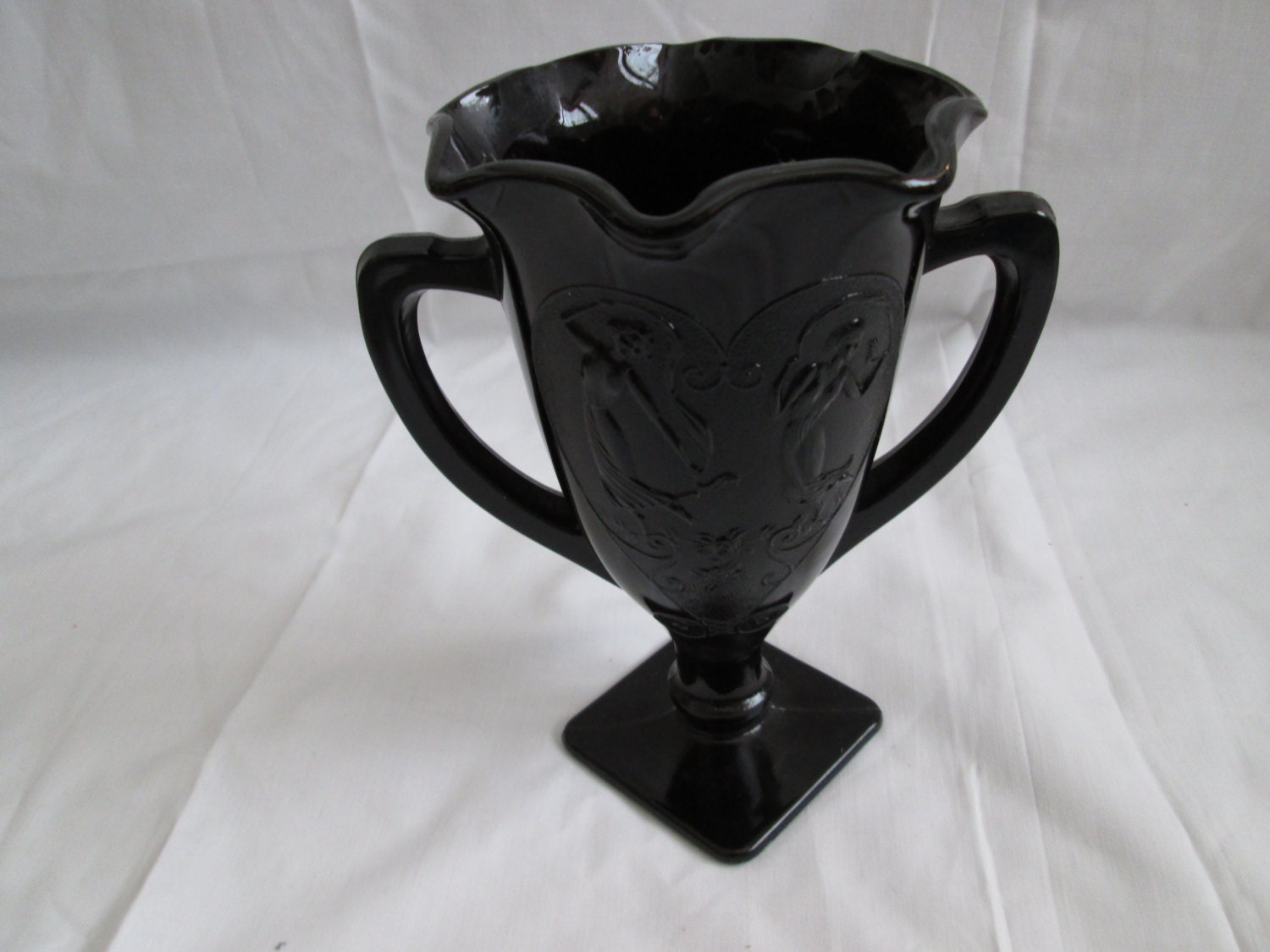 Vintage 1940s L E Smith Black Amethyst Vase Double Handle 6286