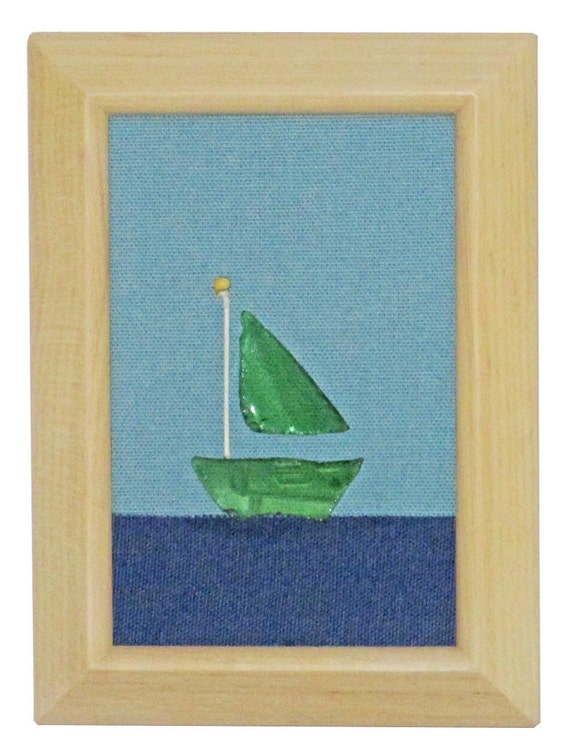 seaglass sailboat framed art