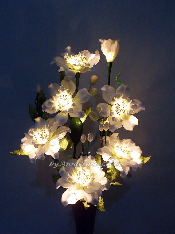 Items similar to Flower Lamp, Decorative Light Bouquet White and Green