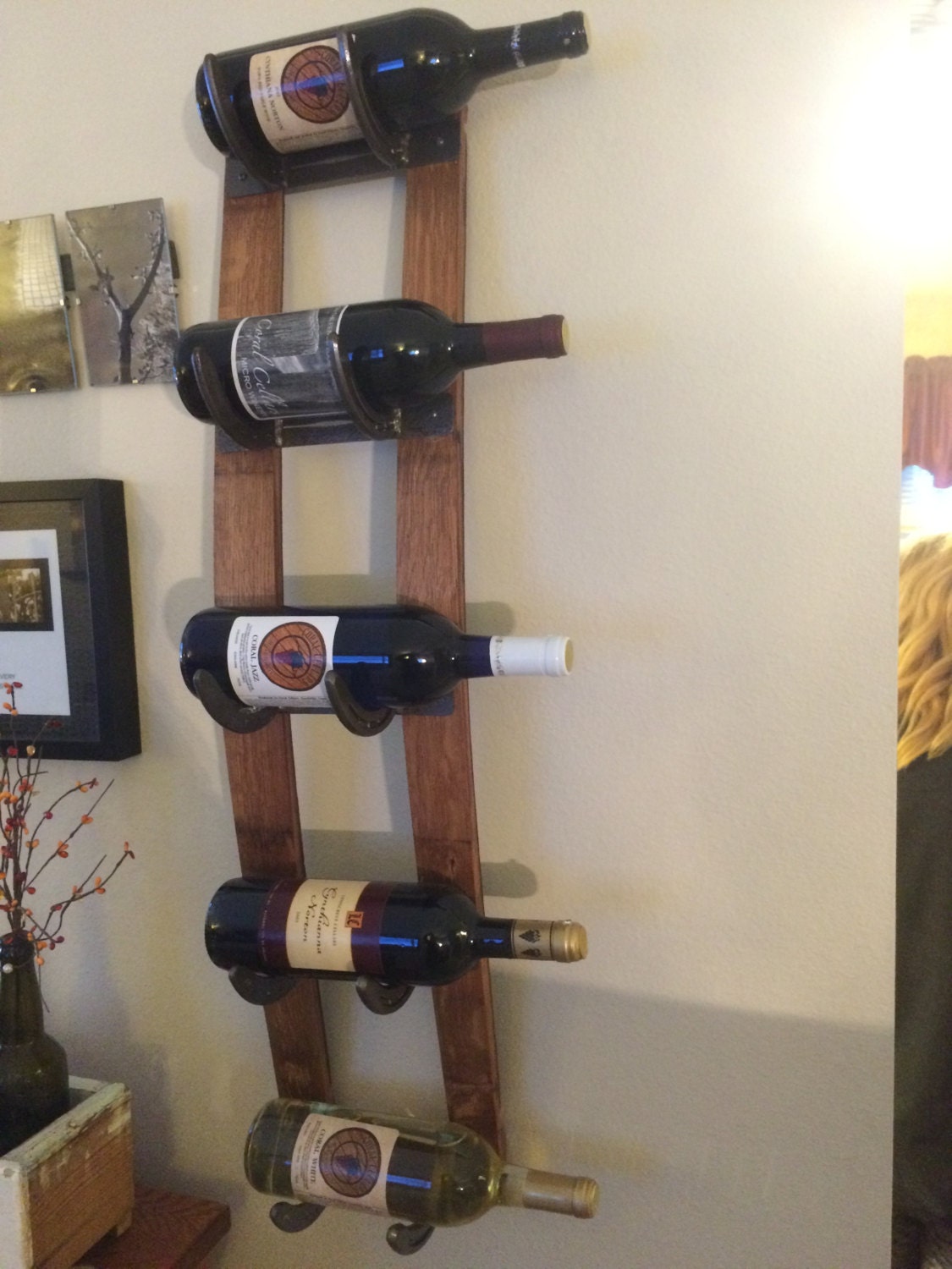 Horeshoe & Wine Barrel Stave Wine Rack