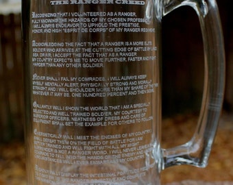 Personalized US Army Ranger Creed Beer Mug, engraved Custom Military Gift, 27oz