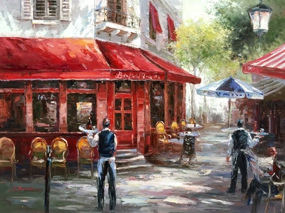 Items similar to Paris France Cafe and Street Scene. 36” x 48” Hand ...