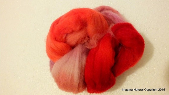 Orange Red Lilac Roving Felting Wool 50g Suitable for Spinning, Weaving Felting