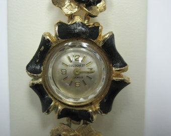 Guildcrest Vintage Ladies Bracelet Watch, Flexible Flower Bracelet Style Wristwatch, Monarch Watch Co. Circa 1950's, 23 Jewel Movement