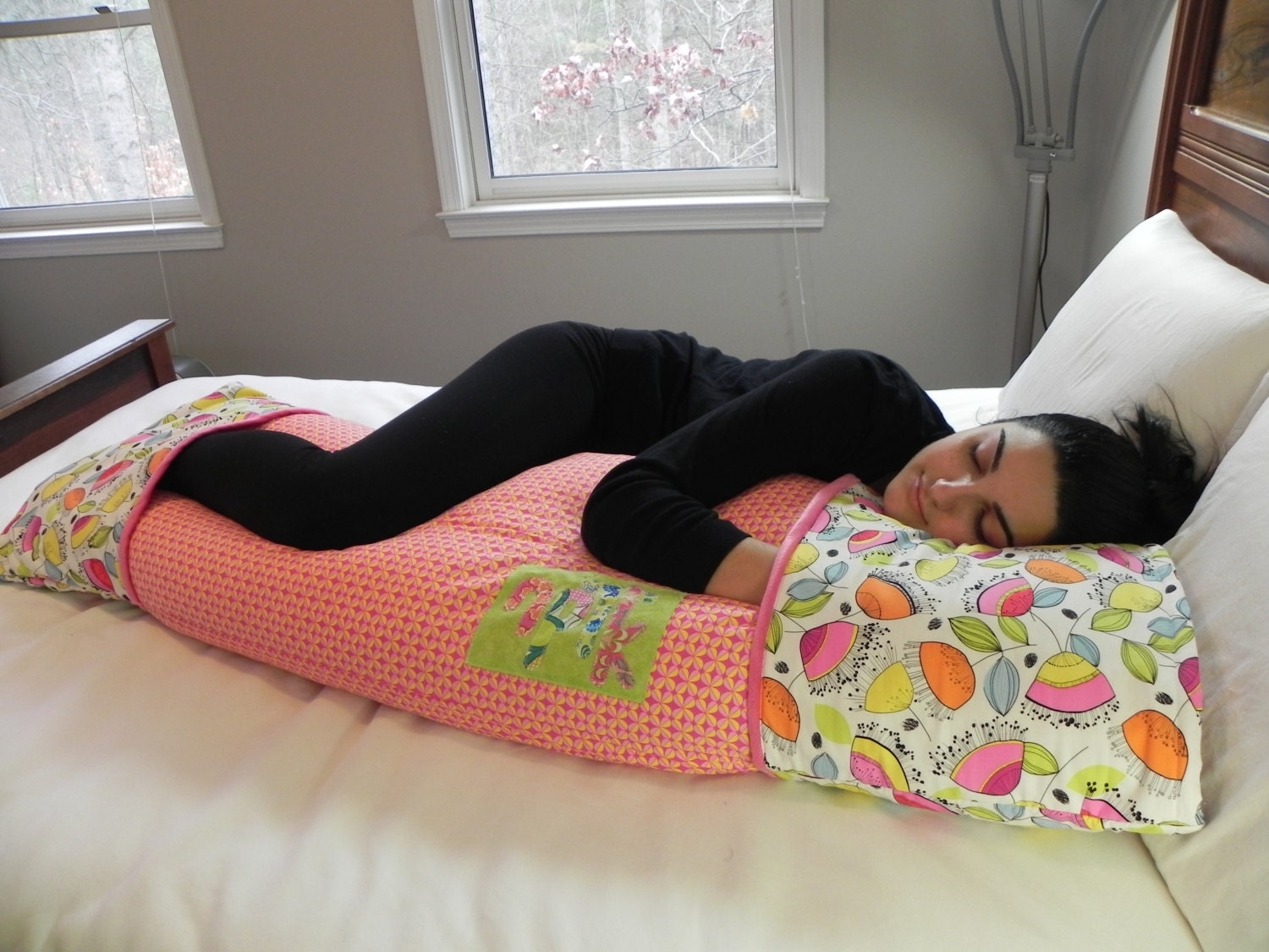 Roo Body Pillow with Pockets for Hands and Feet Pink Yellow