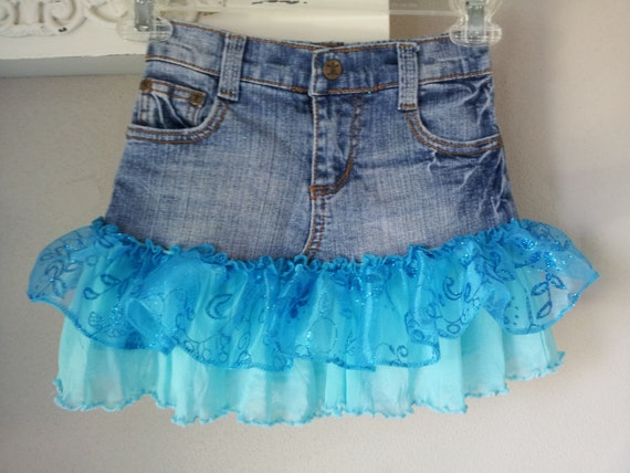 Upcycled Girls Jean Skirt size 6 by TheLaceTable on Etsy