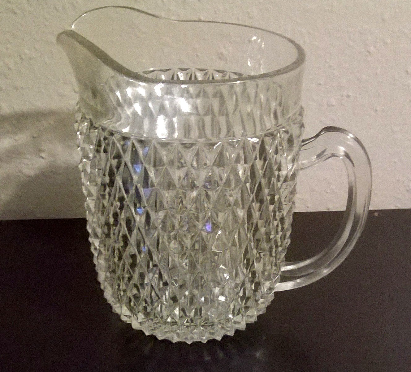 Vintage Cut Glass Diamond Pattern Pitcher 8 By Cauldronartnvintage