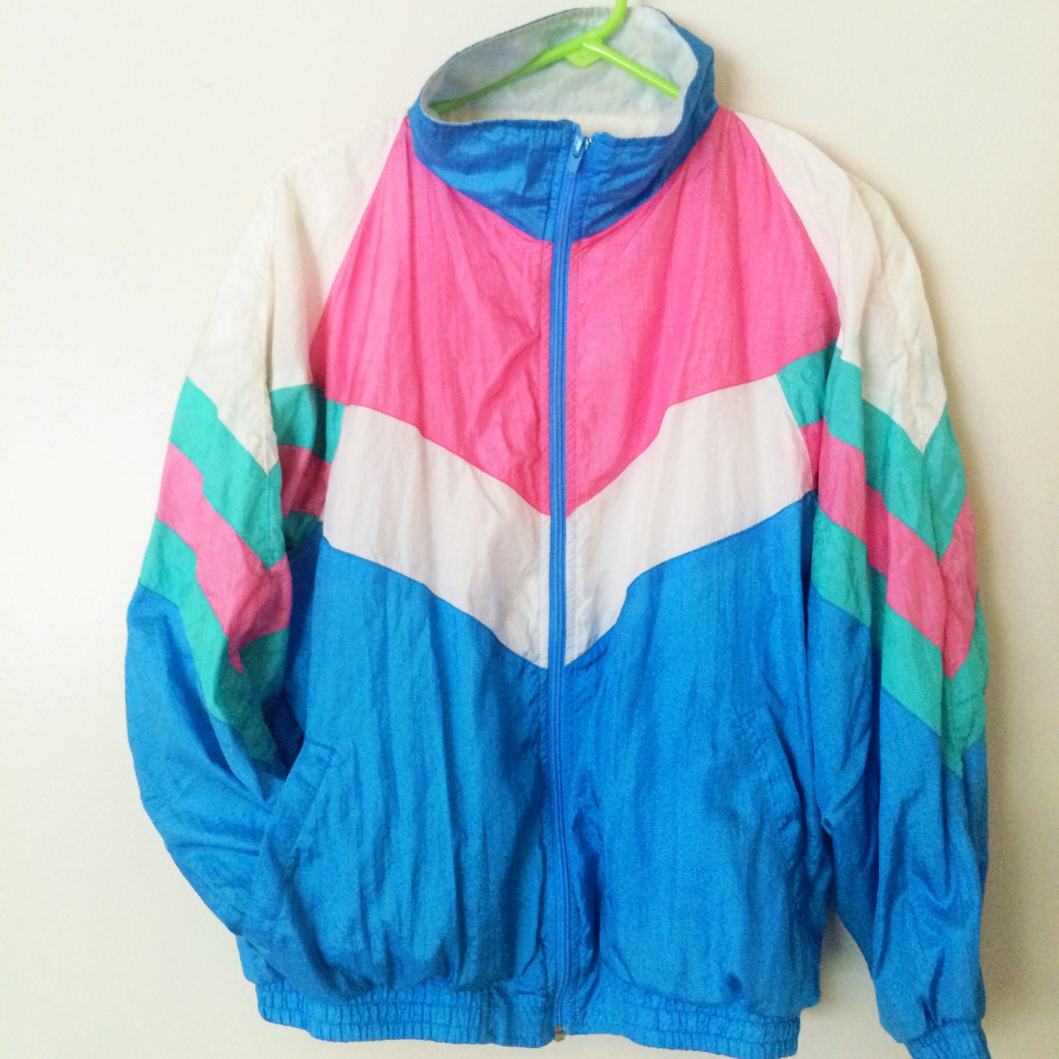 Vintage 90s Lined Windbreaker Pink Blue M