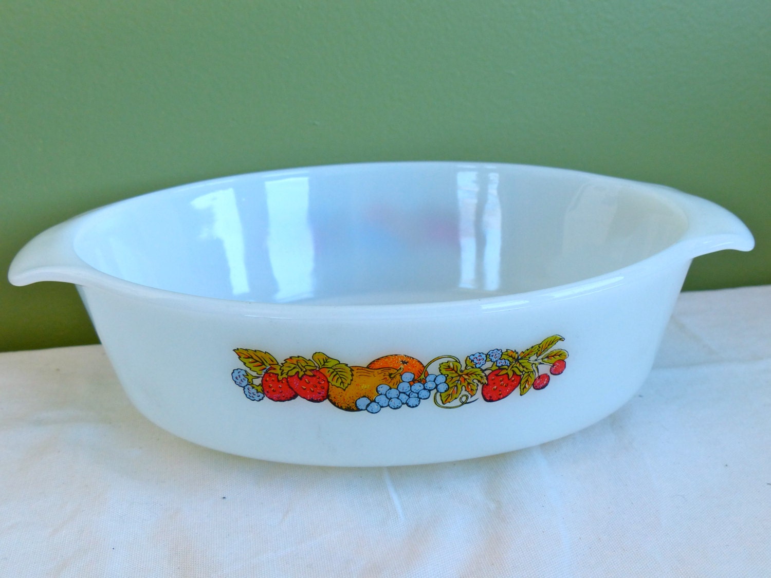 Vintage Anchor Hocking White Glass Oval Casserole Dish Serving