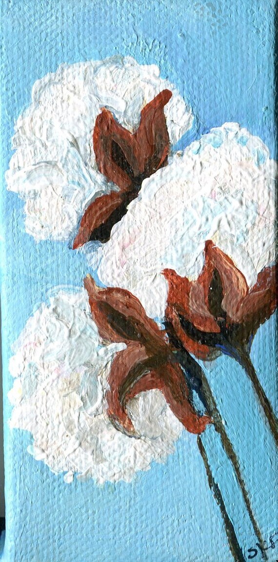 Cotton Bolls acrylic mini Painting Cotton by SharonFosterArt