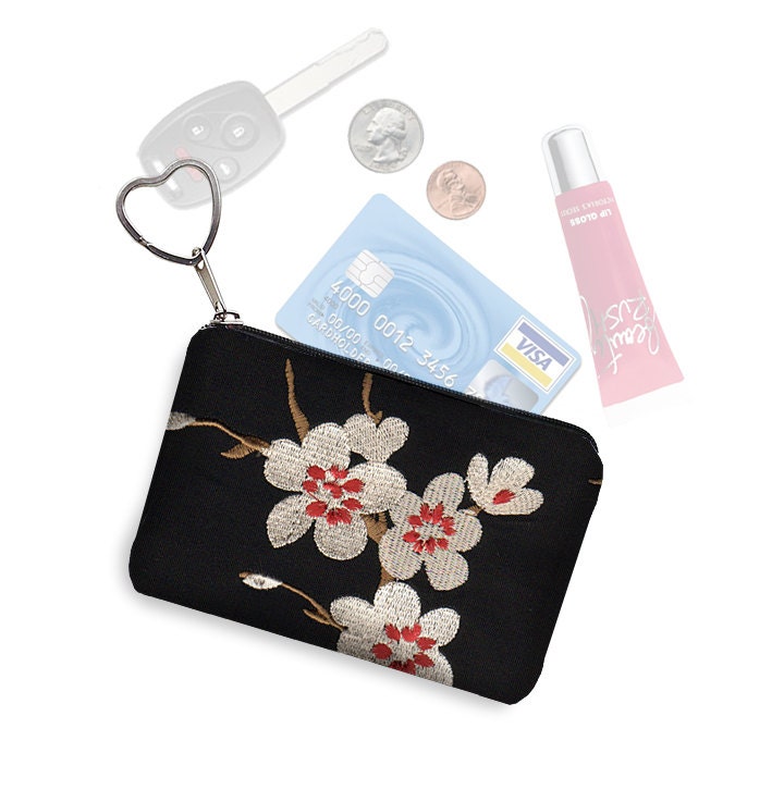 Asian Blossom Small Zippered Pouch Coin Purse Keychain