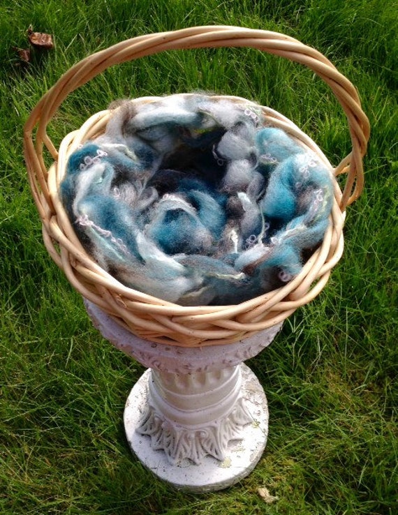 Items similar to Hand Dyed Wool Roving Braid with Novelty Yarns on Etsy