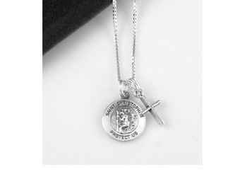 Sterling Silver St. Christopher Religious Faith Necklace 16", 18", or 20"