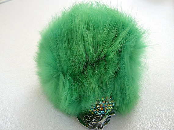 faux keychain pom pom sassycotton ball keychain GREEN glam pom plush by pom fur color