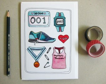 SALE - Mother's Day Card - Card for Runner Mom - Mom Runner Card - Running Mom Card - Marathon Card - Blank Card for Mom - Mom Running Card