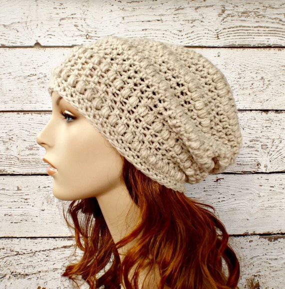 Crochet Hat Womens Hat Penelope Puff Stitch Slouchy by pixiebell