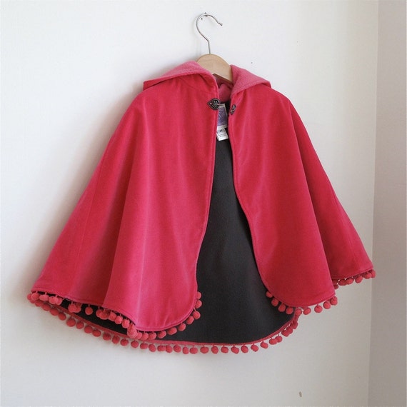 Pink Velveteen Hooded Cape Toddler Girls Cape with by aprilscott