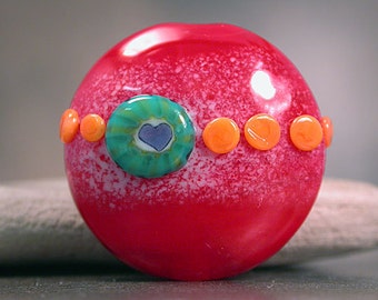 Lampwork Glass Focal Bead Spree Tiny Hearts Lots of Love Series Red Orange Divine Spark Designs SRA LeTeam