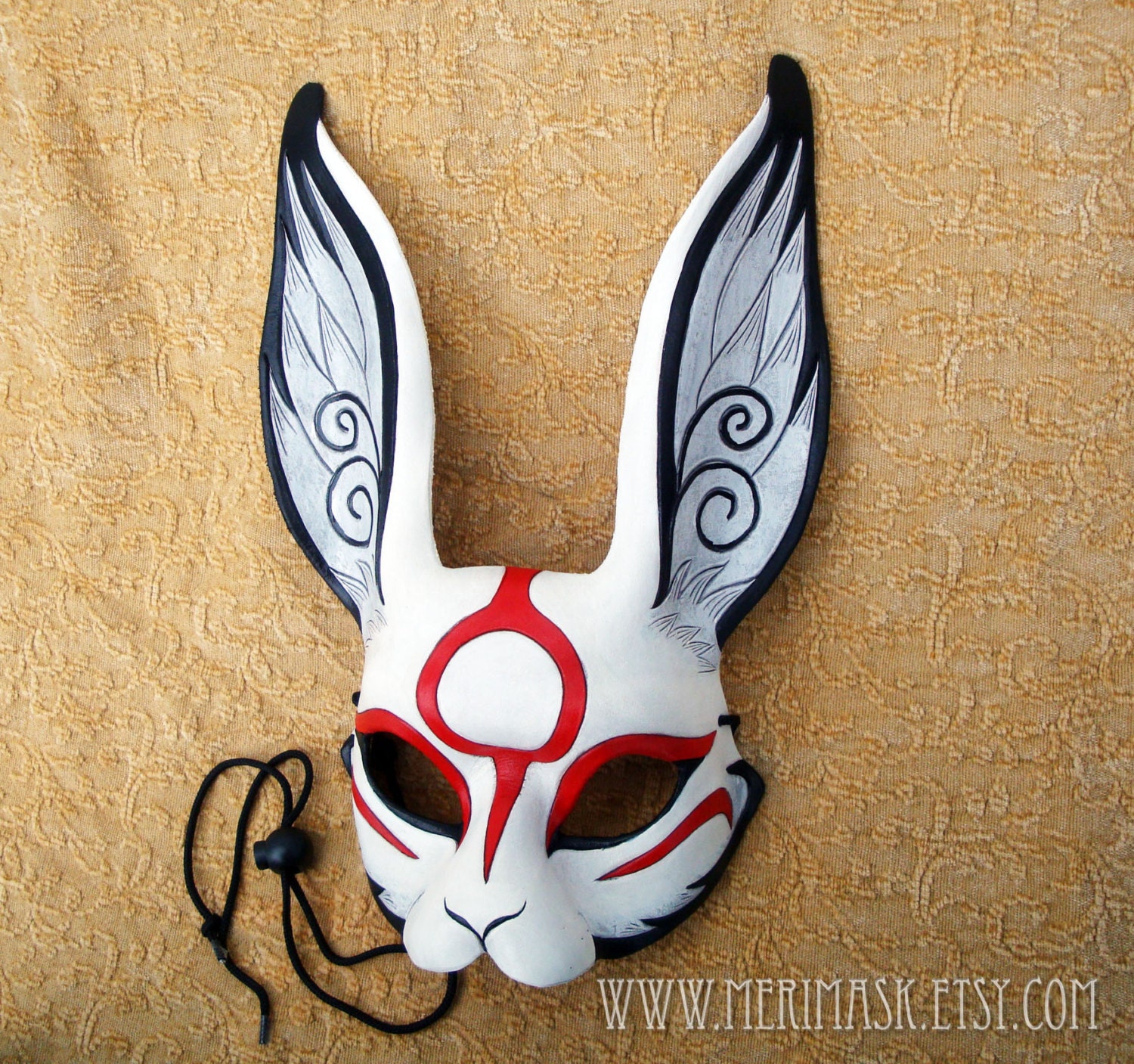 Japanese Rabbit leather maskhandmade leather Okami bunny