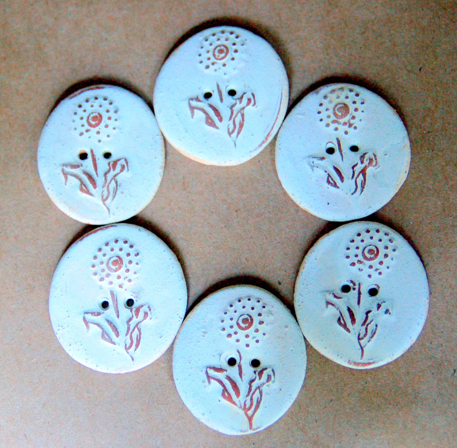 6 Handmade Ceramic Buttons Dandelion buttons in by beadfreaky