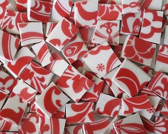 Mosaic Tiles---Damask--Red and White--100 Tiles-Sale