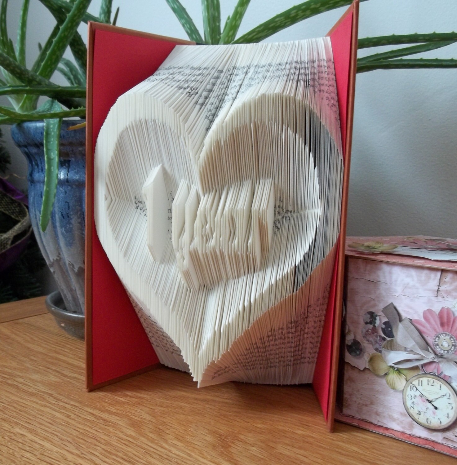 Folded Book Art Heart with 1 year Book Sculpture Unique