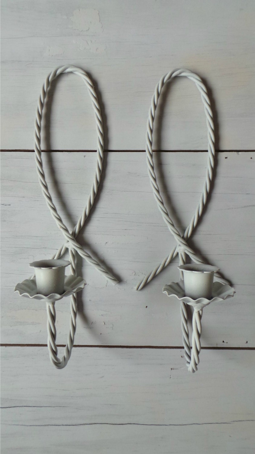 Vintage wire wall candle holder white metal shabby by lazydazefarm