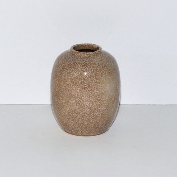 Vintage Japanese Crackled Glaze Stoneware Pottery Vase
