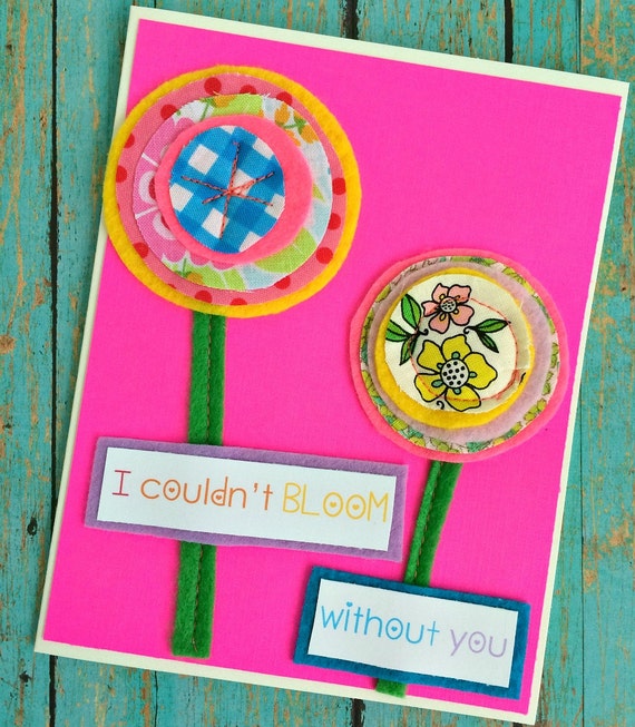 Items similar to I Couldn't Bloom Without You -- Stitched Greeting Card ...