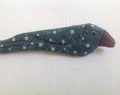 Carved Driftwood Blue Bird Pin, Blue Polka Dot Bird Brooch