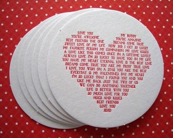 Letterpress Coaster Set - heart love story (set of 12)