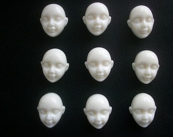 Six Acrylic Doll Face Cabochons