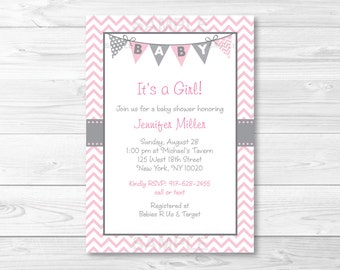 Cute Pink Chevron Baby Shower Invitation / Chevron Baby Shower Invite / Chevron Pattern / Pink & Grey / Baby Girl Shower / PRINTABLE A201