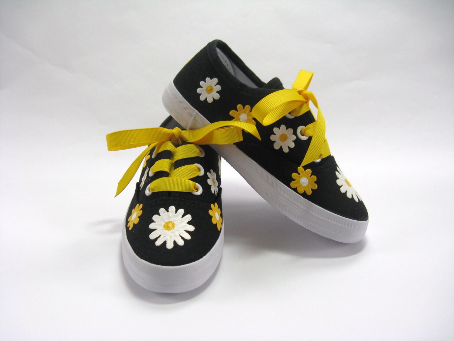 Girls Daisy Shoes Hand Painted Yellow and White Summer