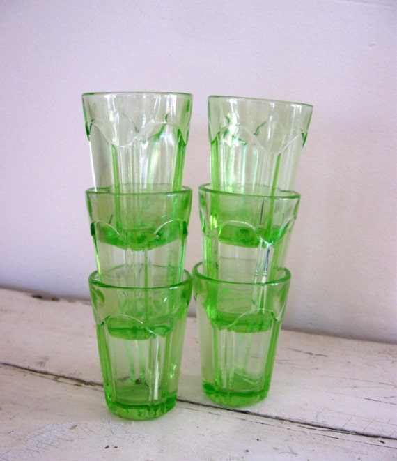 6 Green Depression Glass Shot Glasses by Somethingcharming on Etsy