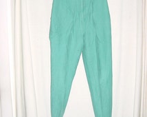 Vintage 80s Turquoise Stretch Knit Ladies Stirrup Pants 5P Tights As Is