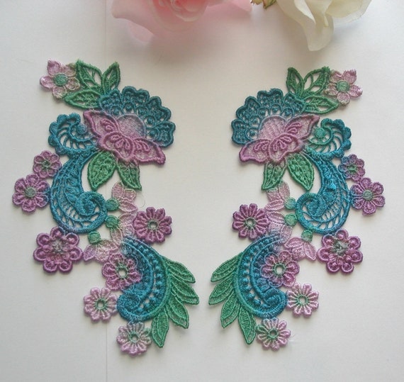 Hand Dyed Venise Lace Collar Appliques Dark Colors