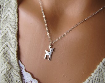Deer Necklace, Fawn Necklace, Sterling Silver Deer Jewelry