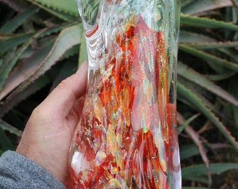 Tall Glass Paperweight - Free Shipping - Orange - Hand Blown