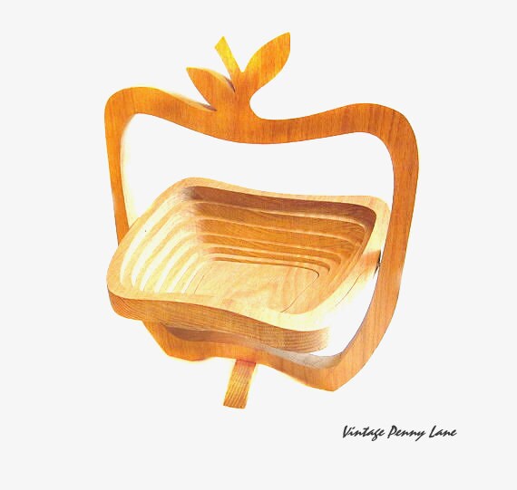 Large Handmade Fruit Basket Wood Apple