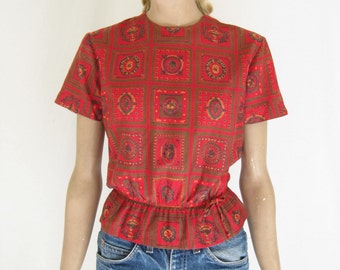 Vintage 50s Cotton Blouse. Small