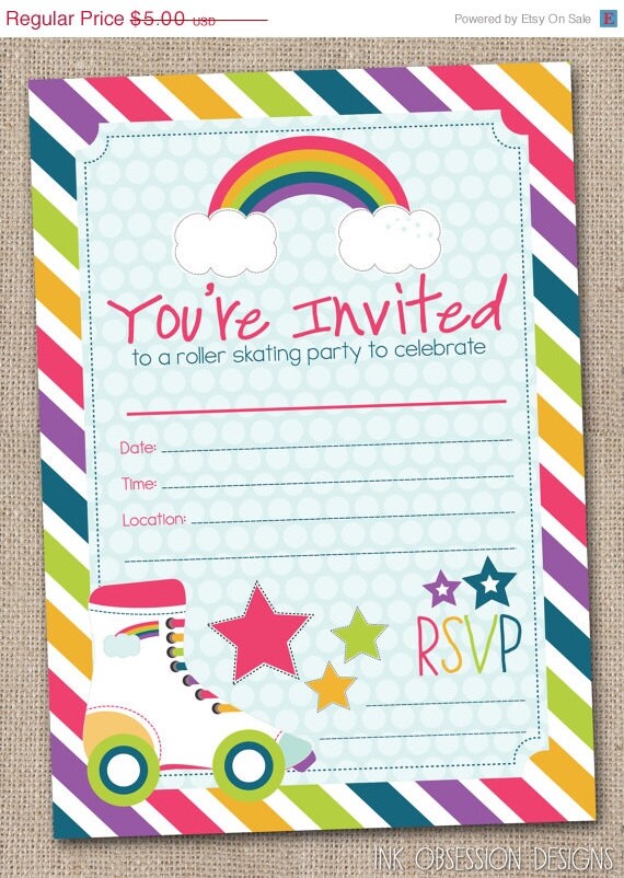 Fill In Roller Skating Party Invitations by InkObsessionDesigns