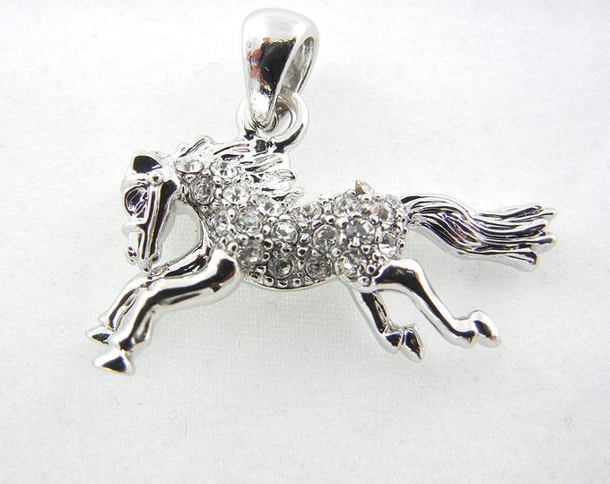 Silver-tone Rhinestone Running Horse Charm Pendant
